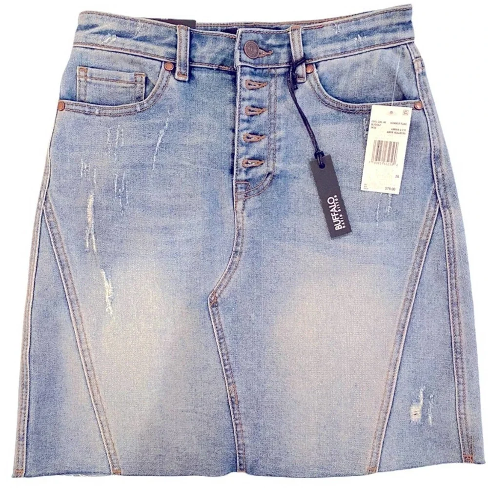 BUFFALO Summer Fling Cool Girl Distressed Denim Skirt 25
